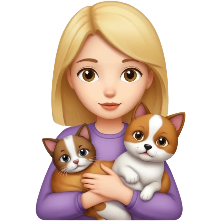 Girl holding a cat and a dog emoji