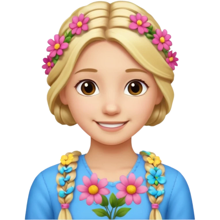 a girl with long blonde hair in a braid with flowers emoji