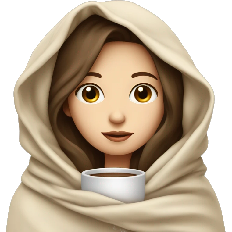pale brunette girl inside a blanket sipping coffee eyes closed emoji