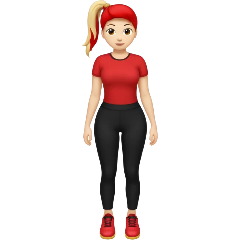 A smiley yellow emoji (like 😊) with a ponytail, red shirt, big breasts, black pants, ass and red shoes emoji