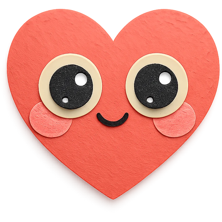 cute blushing red heart, big shiny eyes, soft pastel colors, no limbs, full body, paper craft style emoji