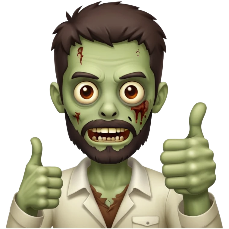 zombie with thumbs up gesture, dark brown hair and short full beard emoji