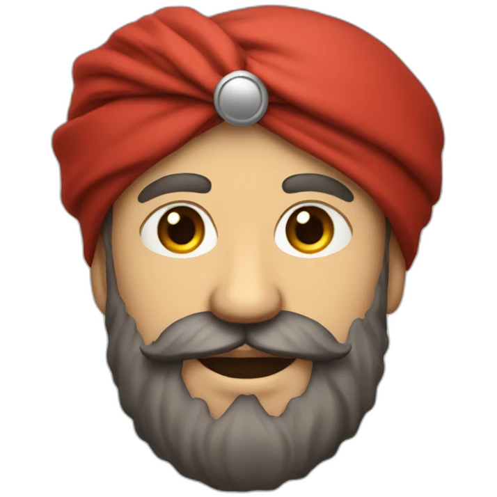 white man wearing big red turban + dark brown big beard emoji