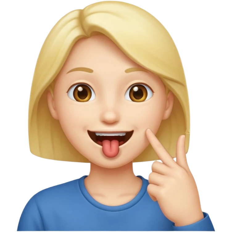A smiling face with open mouth and taking is finger inside mouth emoji