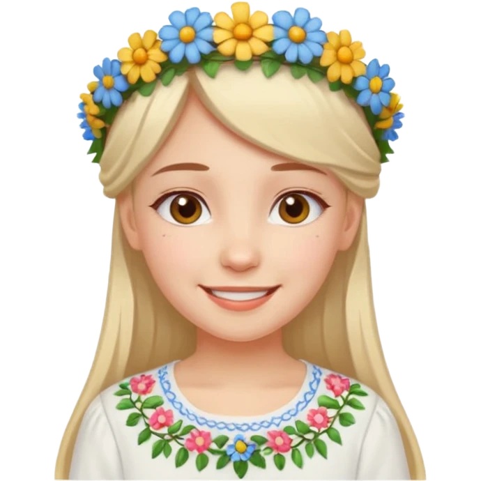 Ukrainian girl in a white embroidered shirt with a flower crown on her head emoji