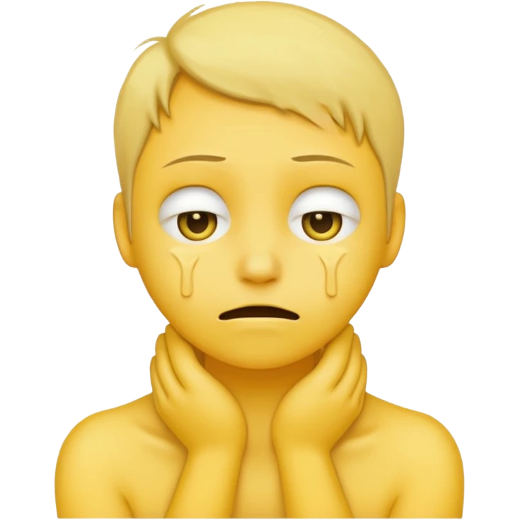 a non human yellow emoji with hands around neck wanting to die emoji