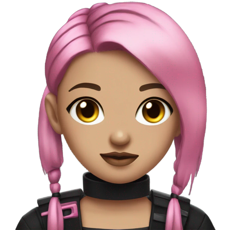 cyberpunk girl, pink twintails, black collar, black crop top emoji