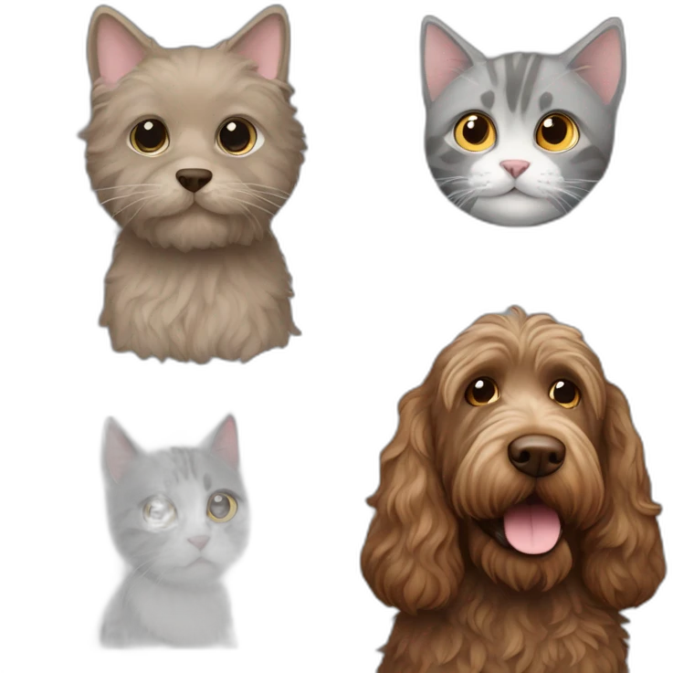 brown Labradoodle and grey cat emoji