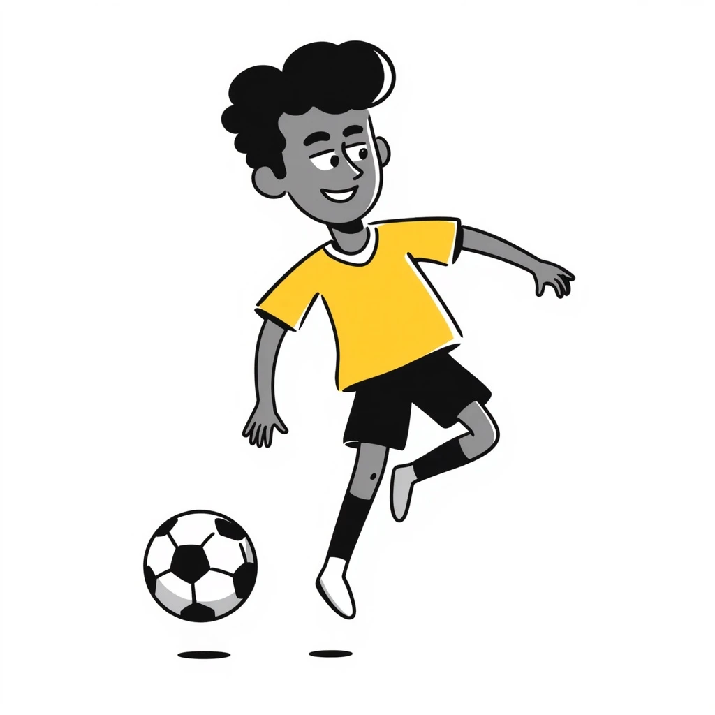 Neymar Jr. in a hand-drawn doodle style, performing a soccer trick, yellow jersey, playful expression, white background emoji
