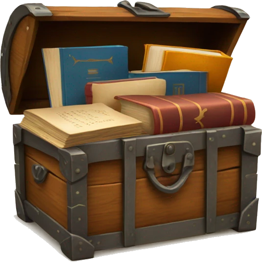 open vintage chest with old books inside  emoji