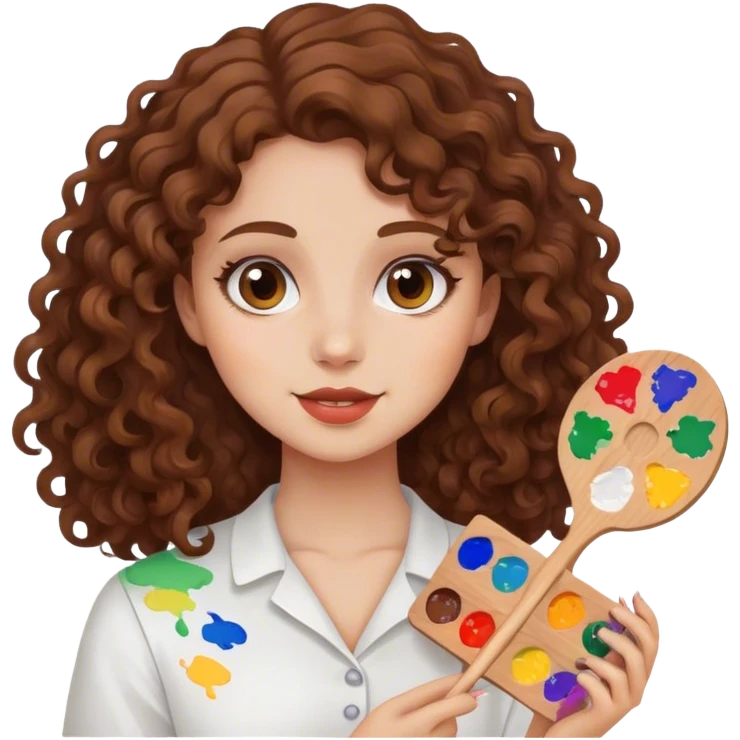 girl with brown curly hair holding paint palette  emoji