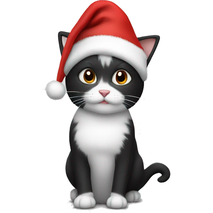 black and white cat with christmas hat  emoji