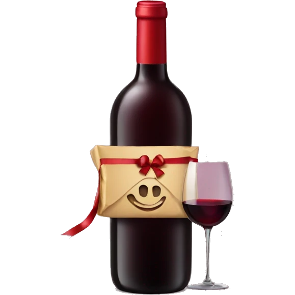 Bottle of red wine with present  emoji