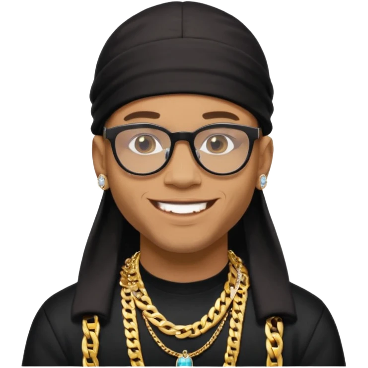 lightskin man with a black durag,a cuban link chain,glasses, and smiley diamond grillz emoji