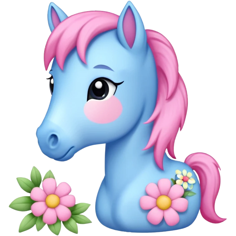 Blue pink pony with flowers emoji