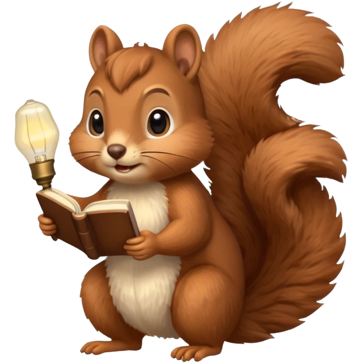 squirrel reading with retro light lamp emoji