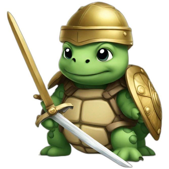 Franklin the tortle wearing a roman helmet and keeping a sword emoji