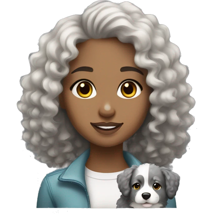 Light skin curly hair girl with black white and grey Australian Sheppard  emoji