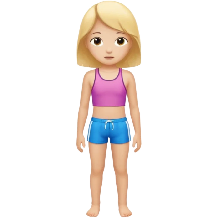 Child swimmer girl standing  only shorts no shirt emoji