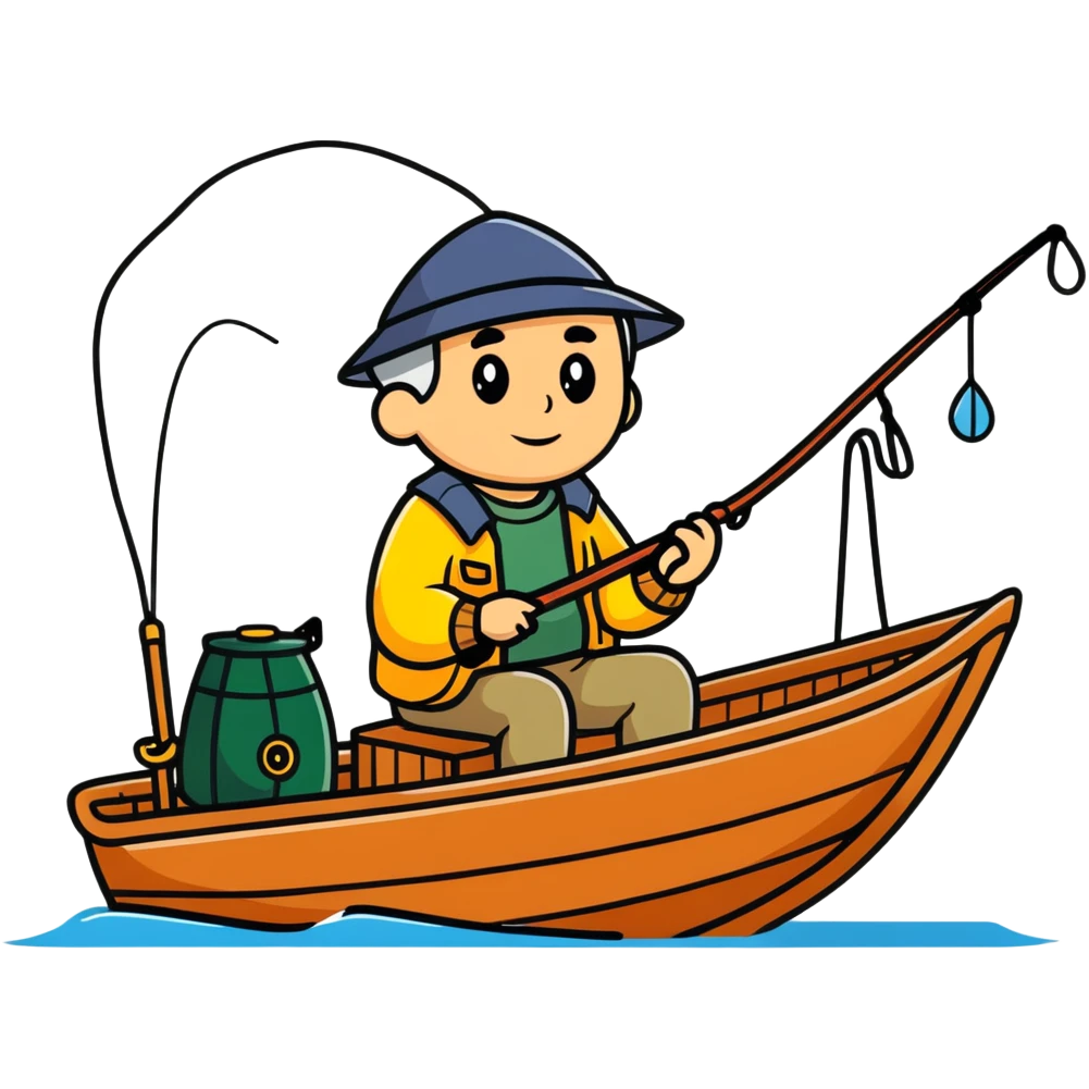 elderly fisherman sitting in boat with fishing rod emoji