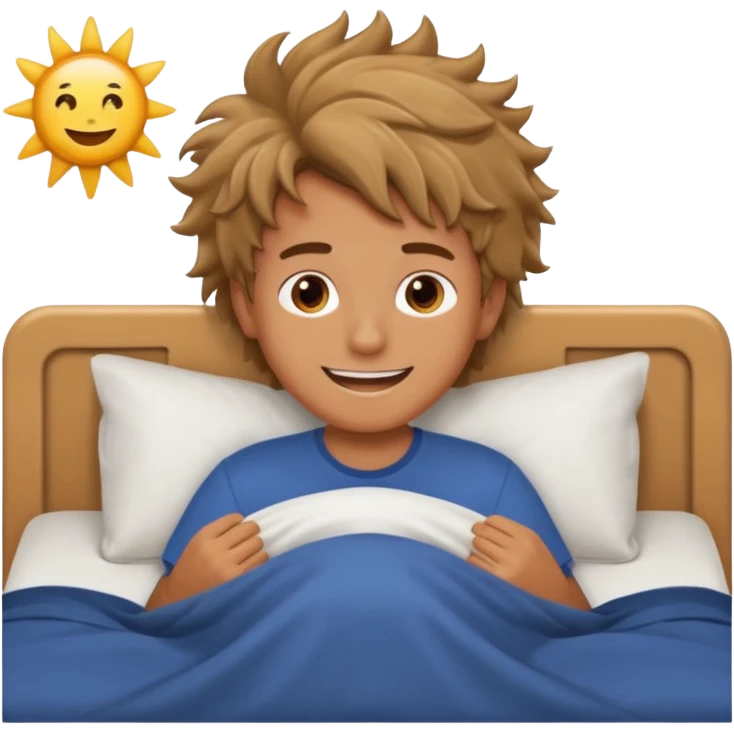 emoji- of a smiley boy waking up in bed emoji