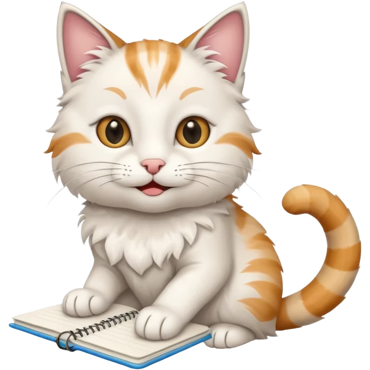 gato del egeo feliz en abriendo una libreta con anillado emoji