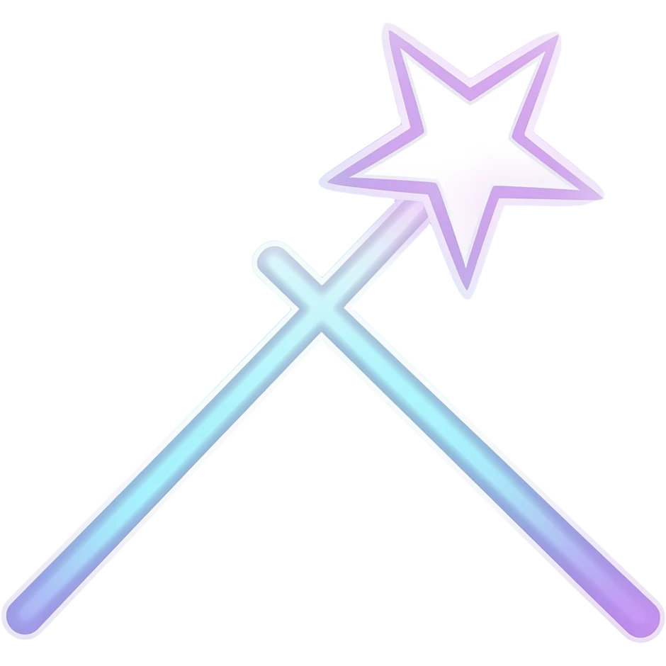 minimalistic sticker of magic wand, elegant thin strokes, pastel tones, clean vector design, no background, modern aesthetic, white outline emoji