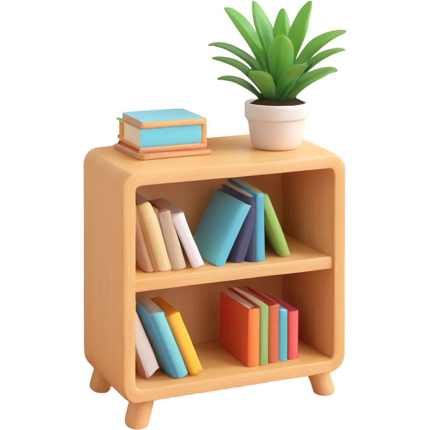 A small light wooden table bookshelf storage emoji