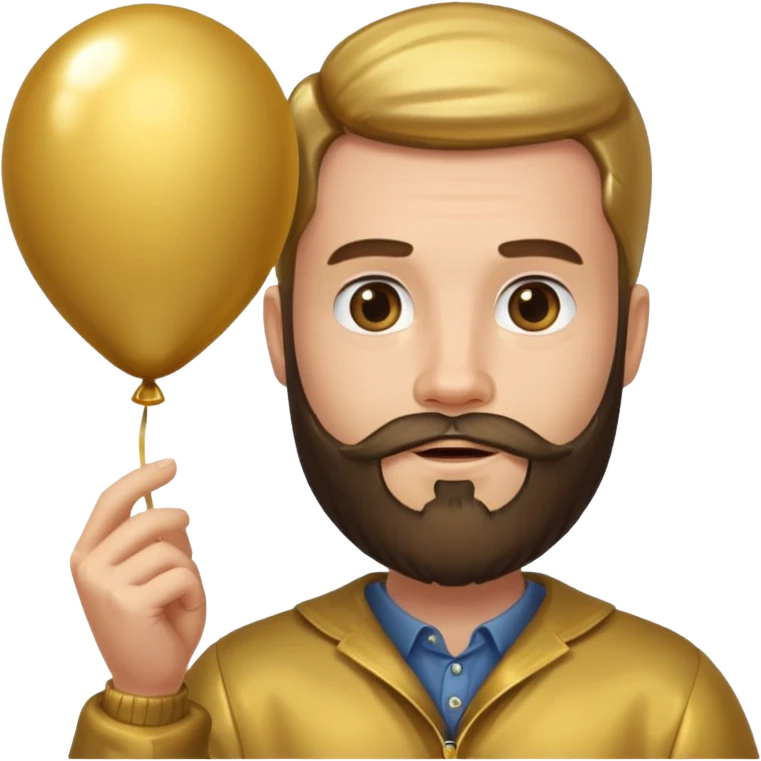 Bearded man hold gold balloon emoji