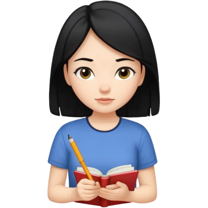 girl with black hair in short sleeves writing a journal emoji