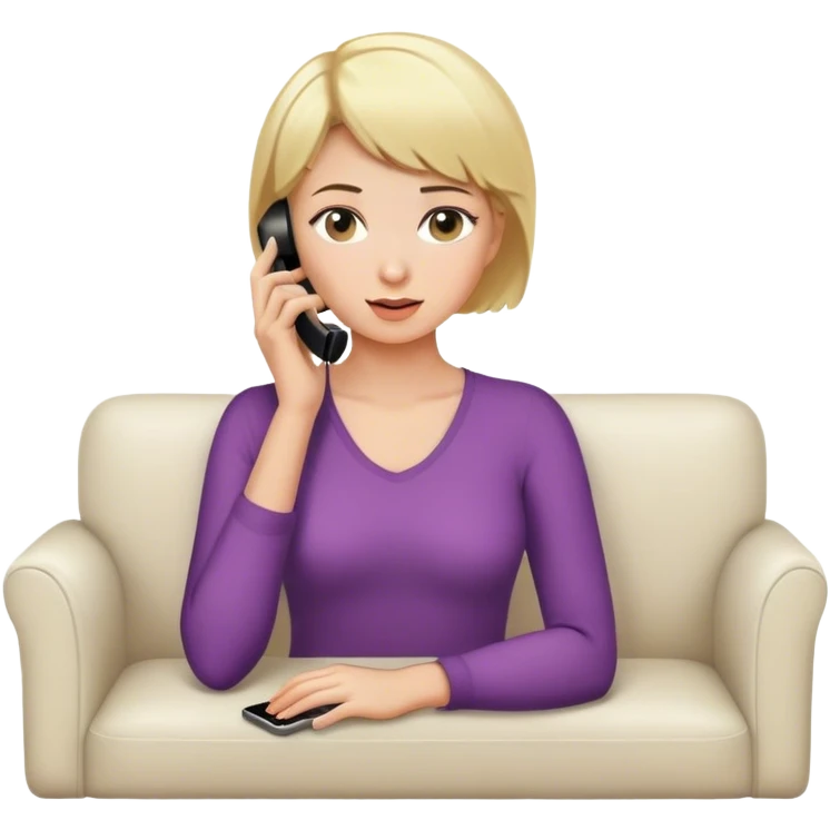 Lady with short blonde hair on phone on the sofa emoji