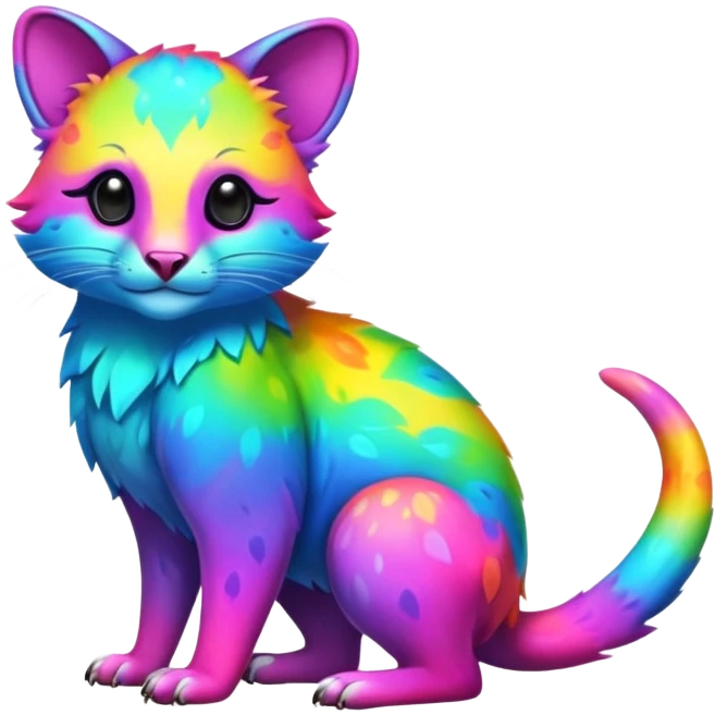 Colorful neon-colored tropical exotic shiny beautiful fantasy-marsupial-feline-Cacomistle-oncilla-animal-hybrid (full body) emoji