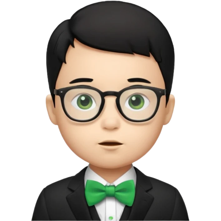 baby boy black hair in suit, with green bow, wearing glasses emoji