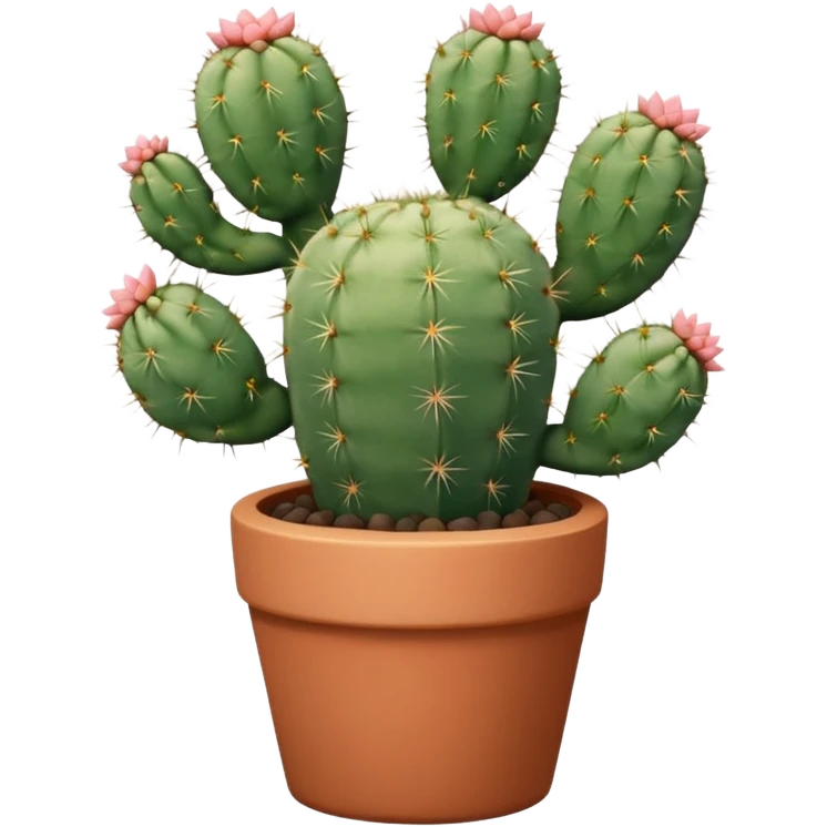 A ceramic pot in a pastel terracotta color, shaped like a cylinder, with a tall pot containing a desert cactus. emoji