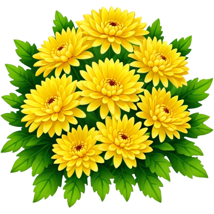 big bouquet Bright Yellow Chrysanthemum, luxuriant, leaf, bud emoji