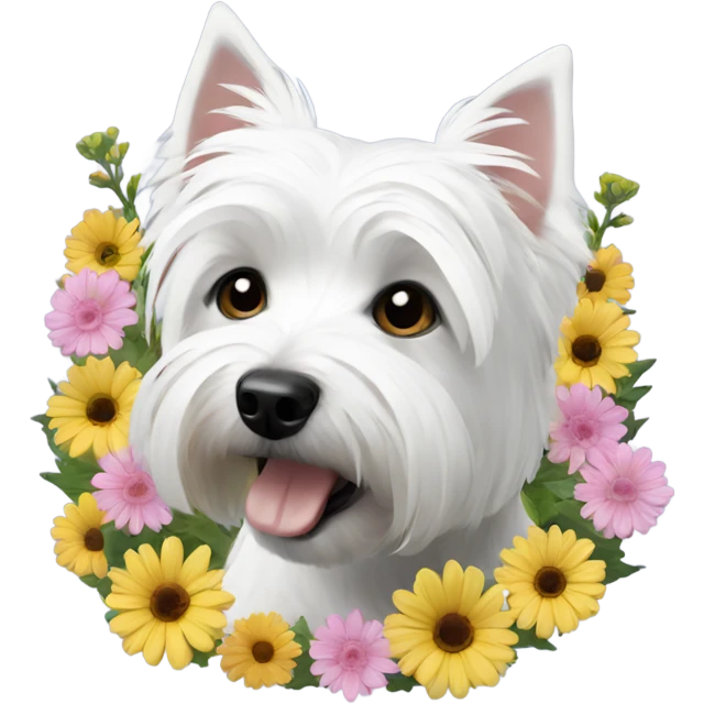 Westie with flowers surrounding  emoji