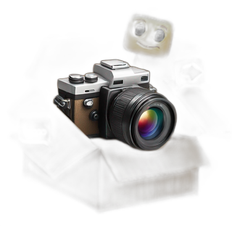 Video Camera, Instagram YouTube icons fly out from the Cardboard box emoji