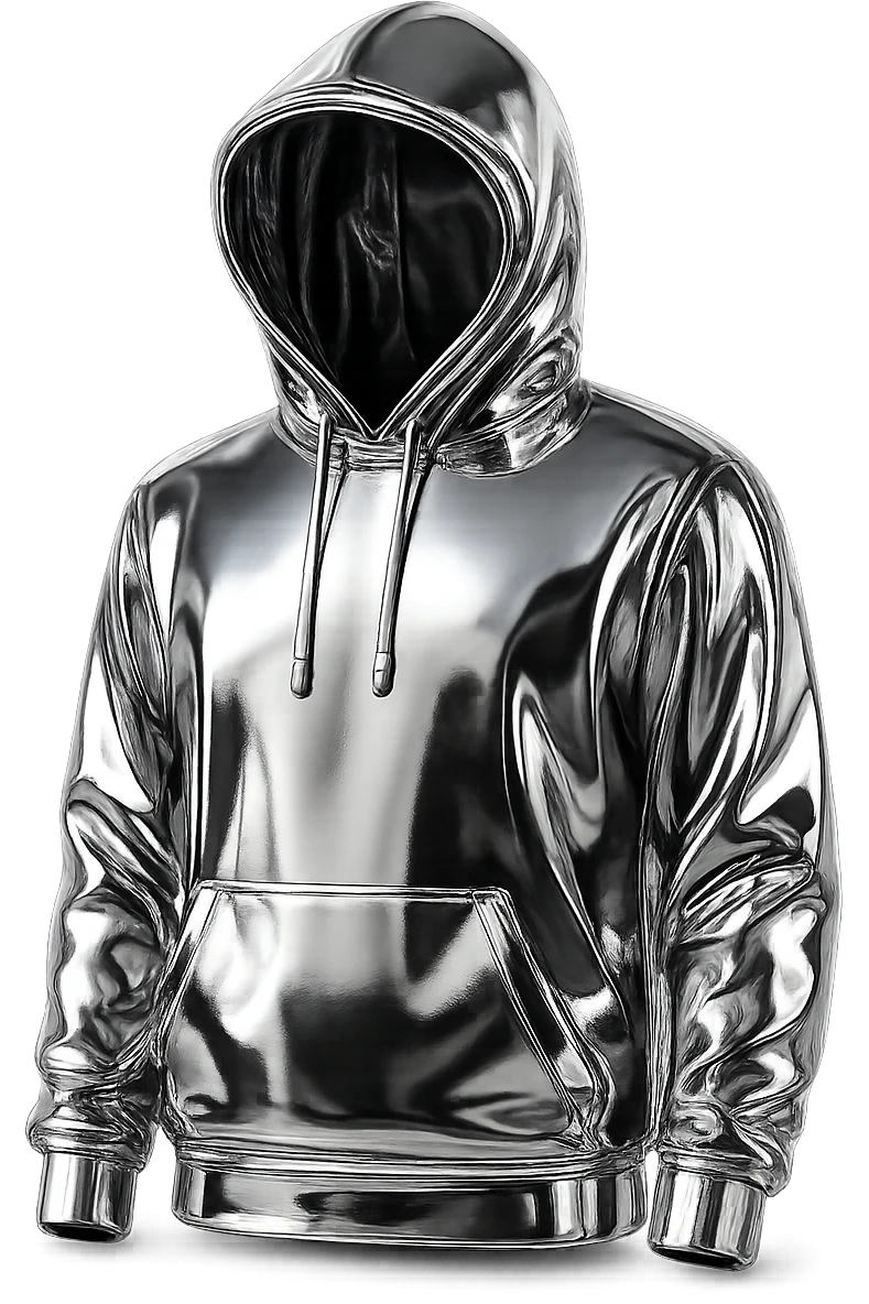 A white man with a goatee and natural skin, wearing a shiny chrome hoodie, shaking hands with a Chinese man with natural skin, handing over a briefcase of green money. AMG car in the background. Lifelike illustration. emoji