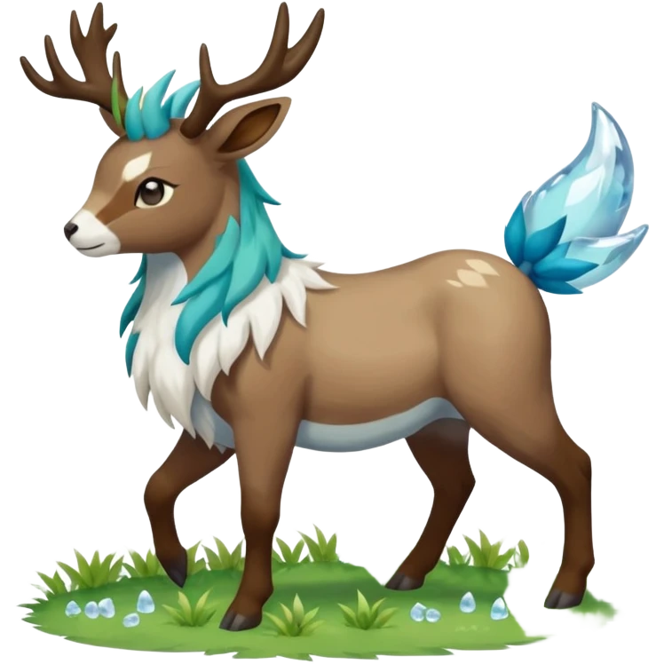 Stantler-Skiddo-Glaceon-Mudbray-Amaura-Virizion-fusion-Fakémon-creature (full body) emoji