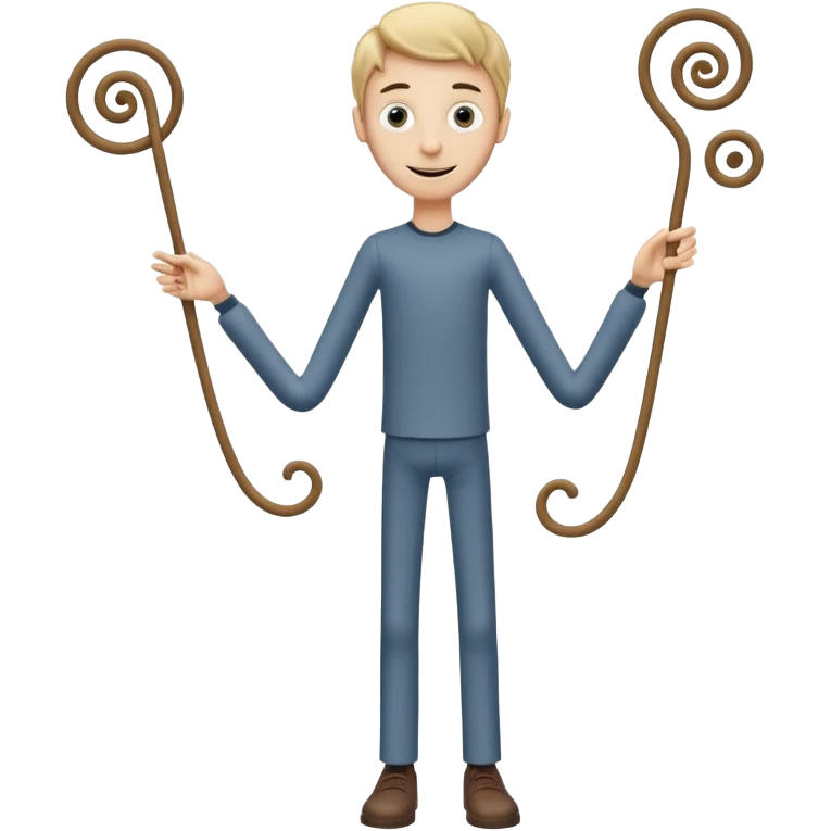 
Theo → “Thin Theo”

Aspetto Toon: Alto, esile, con un corpo filiforme quasi da marionetta. Il volto è sempre sorridente ma gli occhi sono due spirali ipnotiche. Cammina traballando come un cartone animato che sembra cadere ma non cade mai.
 emoji