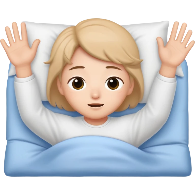 A cute character named Boksil waving gently while lying down in bed with eyes closing, looking sleepy emoji