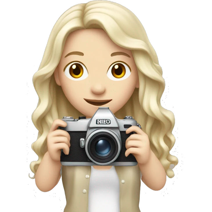 pale girl with long wavy hair holding camera emoji