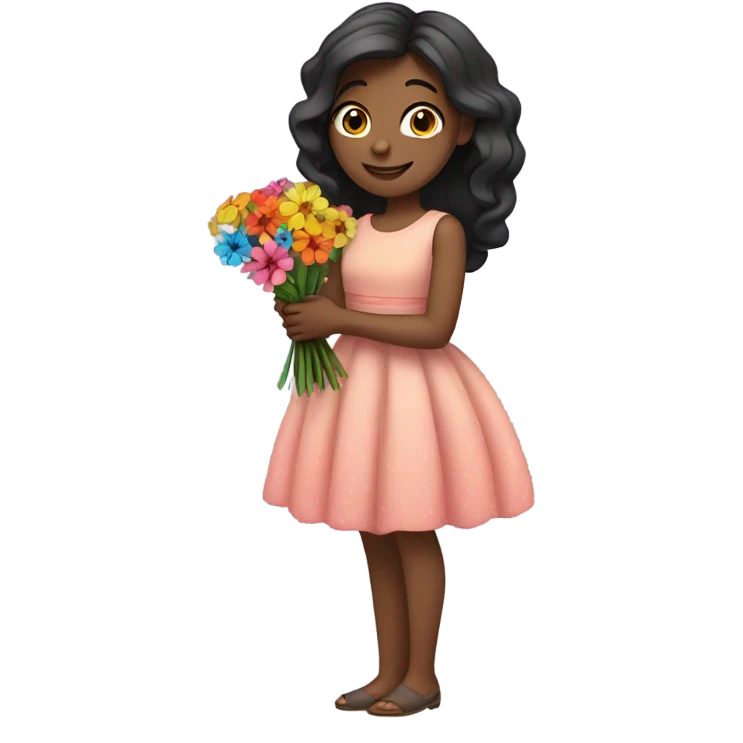 girl in a dress holding flowers emoji