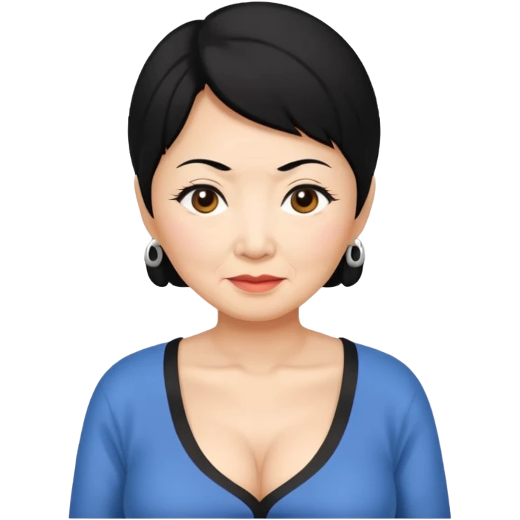 Sexy large breasted elderly asian woman in a low cut top and with black hair emoji