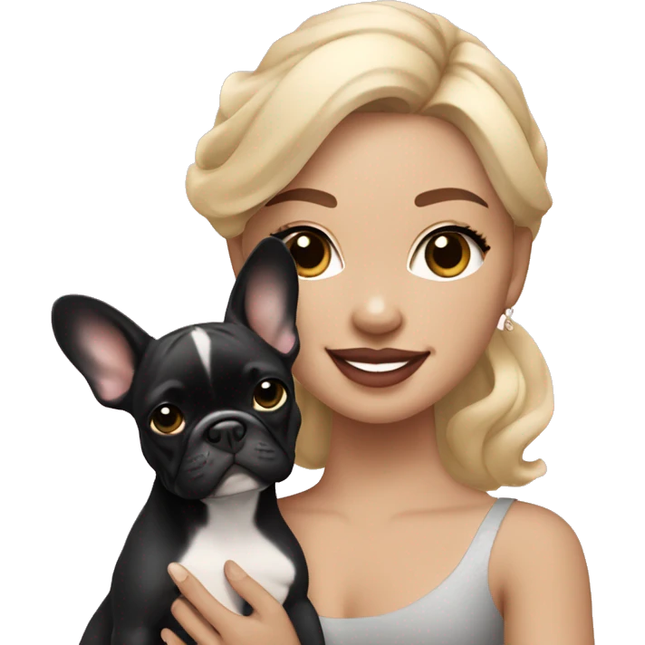 light-skinned and fair-haired dancer with a French bulldog puppy emoji