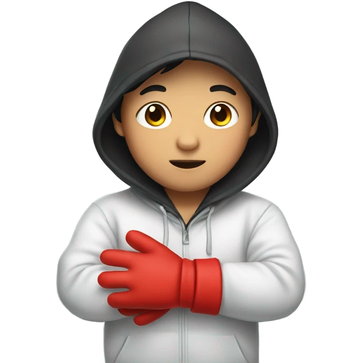 Asian Boy wearing red gloves on hands and a hoodie emoji