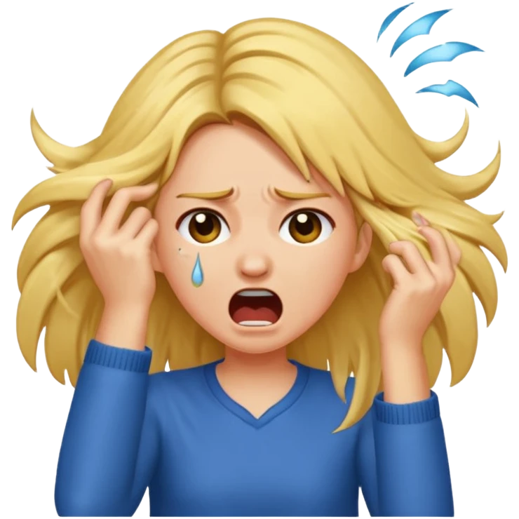 Girl ripping hair out yelling holding hair crying  emoji