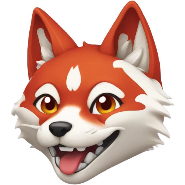 Kitsune head, red and white, happy face emoji