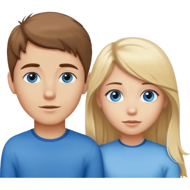 brown haired blue eyed boy next to a blonde haired blue eyed girl  emoji