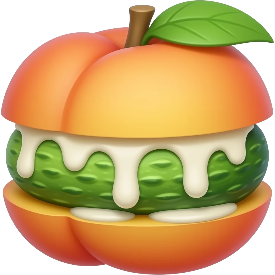 Peach with a cucumber in between with white sauce emoji